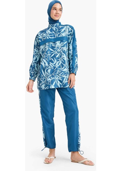 Regular Fit Su Itici 3'lü Desenli Burkini Tesettür Mayo Takım E7996AX25HS