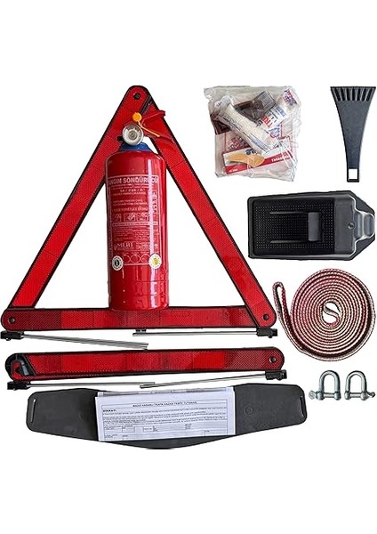 Kırmızı Ekonomik Eva Trafik Seti ve 1 kg Yangın Tüpü 4 Yıl Etiketli Tüvtürk Onaylı Araç Trafik ve Ilk Yardım Seti fiyatları