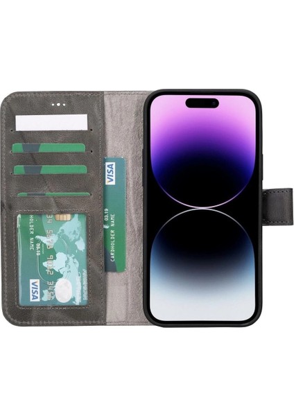 Apple iPhone 15 Plus Uyumlu Deri Cüzdanlı Kılıf Mwwn VS4EF Gri fiyatları