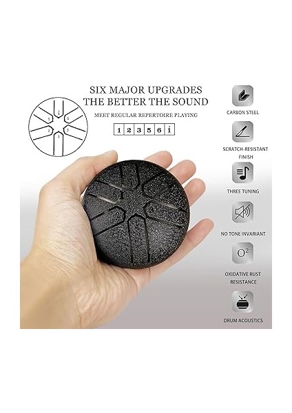 Dil Davul, 3 Inç 6 Ton Dil Davul Pan Perküsyon Enstrümanı, Çelik Dil Tamburu, Çelik Pan Tonları Vurmalı Enstrüman, Tokmaklı Çelik Handpan Davul, Meditasyon, Yoga Ses Iyileştirme Için fırsatları