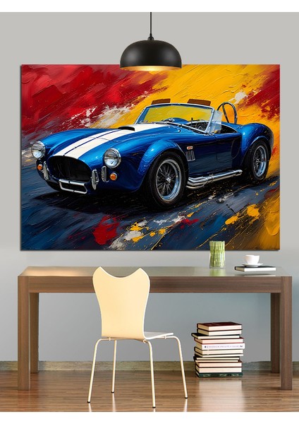 Parlak Mavi Spor Araba Dekoratif Kanvas - Mdf Ahşap Tablo