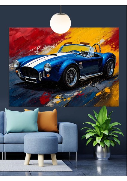 Parlak Mavi Spor Araba Dekoratif Kanvas - Mdf Ahşap Tablo fiyatları