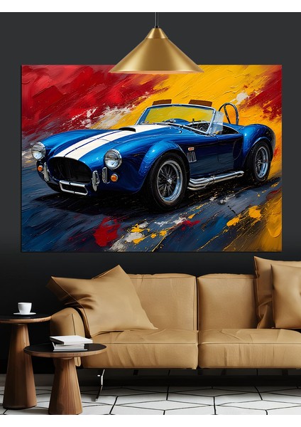 Parlak Mavi Spor Araba Dekoratif Kanvas - Mdf Ahşap Tablo modelleri