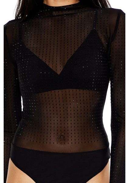 Kristal Taşlı Yüksek Yaka Bodysuit indirimleri