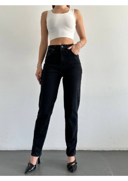 Tommy1 Lara Yıldız Cindy Ayer Kadın Siyah Yüksek Bel Mam Likralı Jean(Tam Kalıp)