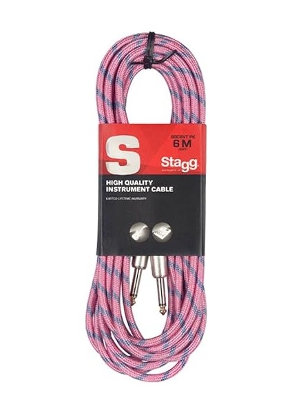 Yüksek Kaliteli Vintage Tüvit Pembe Enstrüman Kablosu - 6 Metre - 2x 6,3 mm Jak - Gitar Kablosu - Jack Kablosu