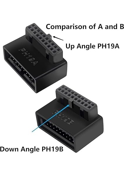USB 3.0 90 Derece Anakart Adaptörü 19 Pin/20 Pin Erkekten Dişi Uzatma Adaptörü L Masaüstü Anakart Için Sağ Açılı Soket (Aşağı Açısı PH19B) fiyatları