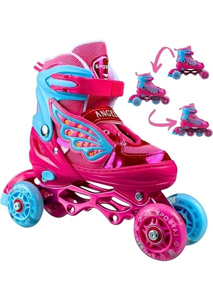 Kanatlı Işıklı Inline Paten Kız Çocuk Pateni Silikon Teker