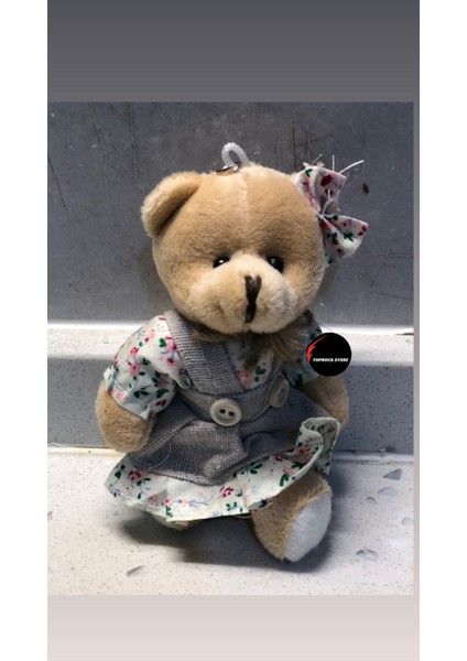 Sevimli Elbiseli Tulumlu Ayıcık Peluş Oyuncak Anahtarlık Uyku Arkadaşı Hediyelik 12 cm