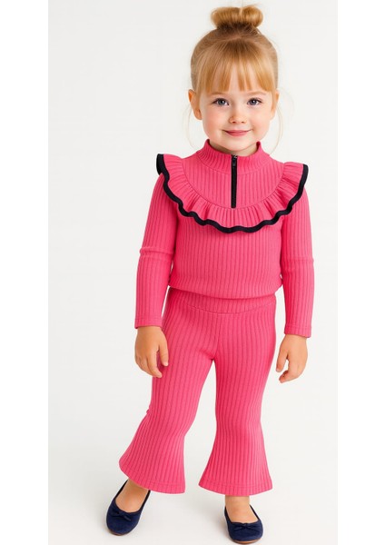 Fırfır Yaka Detaylı Fitilli Kız Çocuk Takım