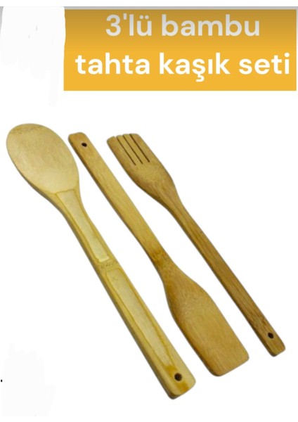 Kaşık 3 parça bambu kaşık spatula seti