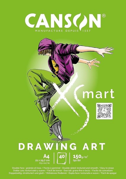 Xsmart Çizim Kağıdı, Beyaz, Çift Taraflı: Dokulu ve Yumuşak, 150 G/m², Uzun Taraflı Yapışkan Blok, A4 – 21 x 29,7 Cm, Beyaz, 40 Yaprak