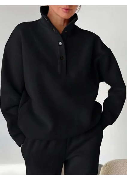 Kadın Uzun Kollu Balıkçı Dik Yakalı Düğmeli Üç Iplik Bluz ve Pantolon Ikili Takım fırsatları