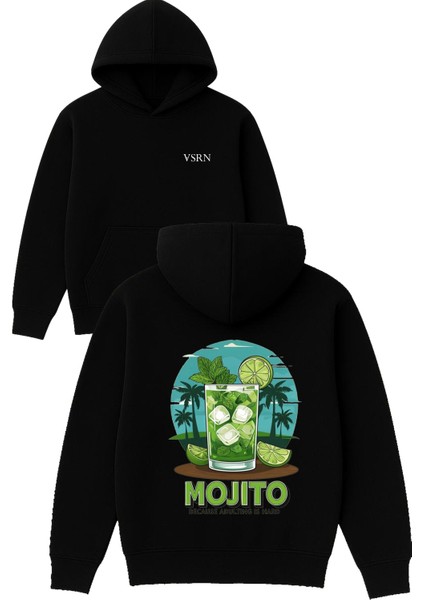 Mojıta Tasarım Baskılı Oversize Siyah Kapüşonlu Sweatshirt