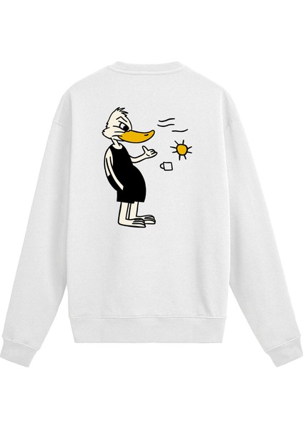 Sırt Baskılı Karikatür Ördek Tasarımlı Sweatshirt