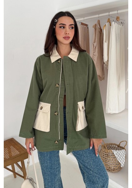 Körüklü Cep Detaylı Yağmur Gabardin Ceket Yeşil modelleri