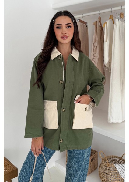 Körüklü Cep Detaylı Yağmur Gabardin Ceket Yeşil fırsatları