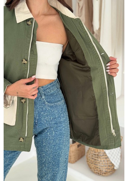 Körüklü Cep Detaylı Yağmur Gabardin Ceket Yeşil indirimleri