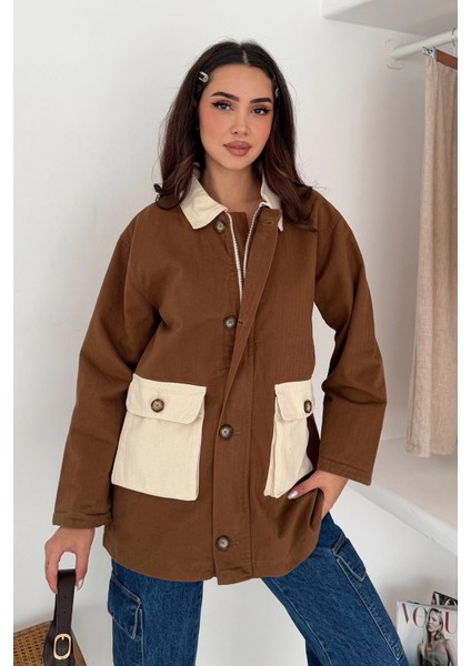 Körüklü Cep Detaylı Yağmur Gabardin Ceket Kahverengi modelleri