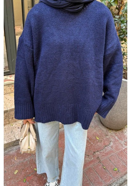 Geniş Kollu Kazak Lacivert modelleri