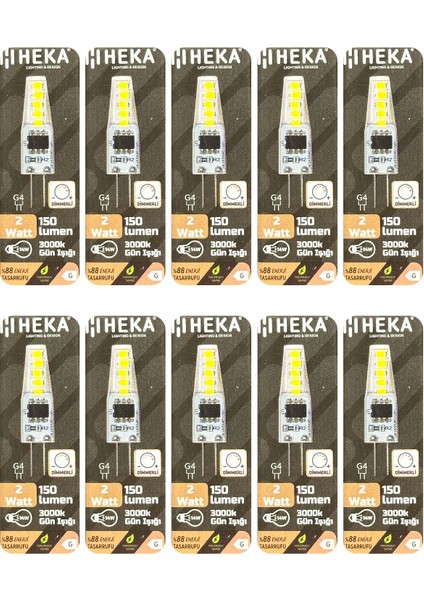 (10 Adet) Heka 2W (14W) 3000K (Sarı Işık) G4 Duylu Dim Edilebilir LED Kapsül Ampul