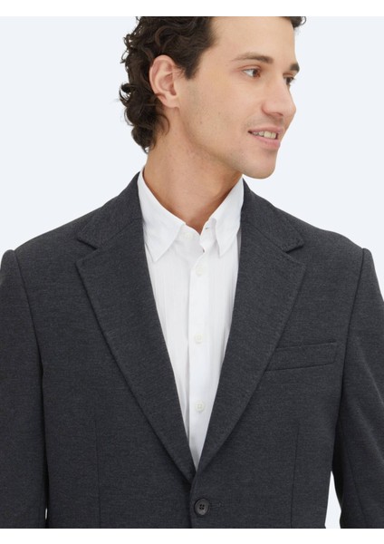 Antrasit Düz Modern Fit Pamuk Karışımlı Örme Takım Elbise modelleri