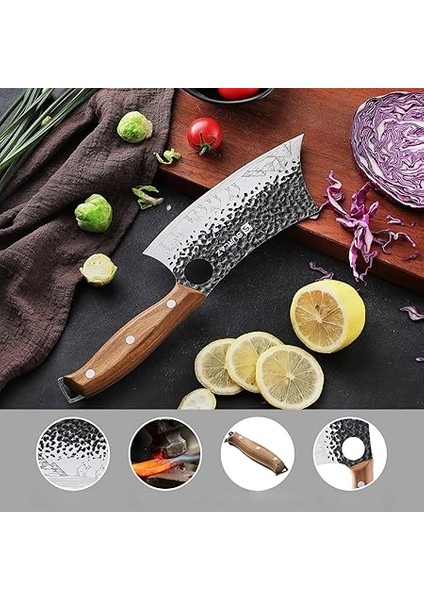 Bıçak Seti – 3’lü Et ve Mutfak Bıçağı: Sırp Şef Bıçak, Satır Bıçağı, Viking Bıçak – Ergonomik Ahşap Saplı, El Dövmesi Desenli, Paslanmaz Çelik indirimleri