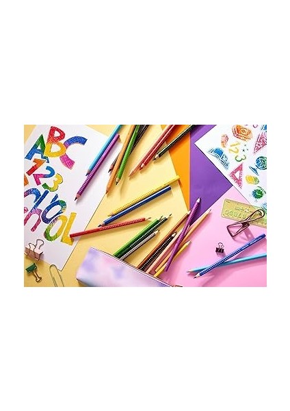 201540 - Çocuklar ve Yetişkinler Için Renkli Kalem Seti, 24 Parça, Üçgen, Kırılmaz, 4 Neon Renk ve 2 Kurşun Kalem Dahil fiyatları