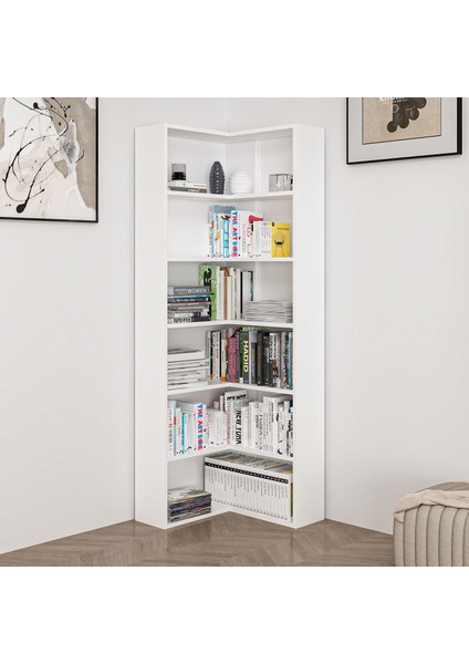 Adel 5 Raflı Köşe Kitaplık - Beyaz