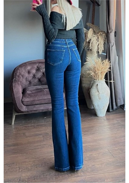 jean Kadıncandykadın Lacivert Süper Yüksek Bel Likralı Flare Ispanyol fiyatları
