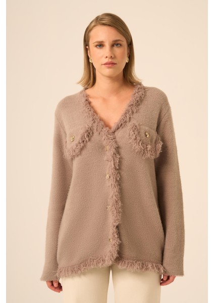 Püskül Detaylı Hırka Kahve 25198