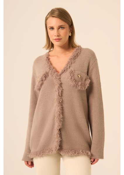 Püskül Detaylı Hırka Kahve 25198 fiyatları