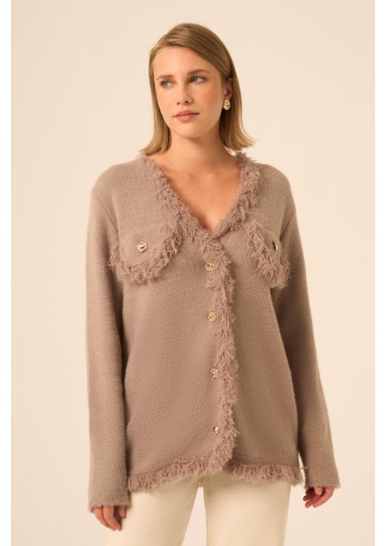 Püskül Detaylı Hırka Kahve 25198 modelleri