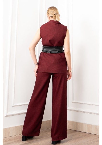 Deri Kuşak Kemerli Yelek ve Cepli Pantolon Takım 1282 fiyatları