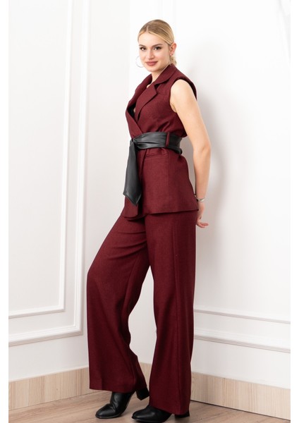 Deri Kuşak Kemerli Yelek ve Cepli Pantolon Takım 1282 modelleri