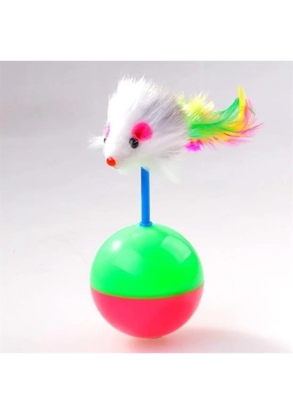 Buffer® Kedi Oyun Topu Tüylü Fareli Hacı Yatmaz Eğitici Yavru Kedi Fare Kovalama Oyuncağı