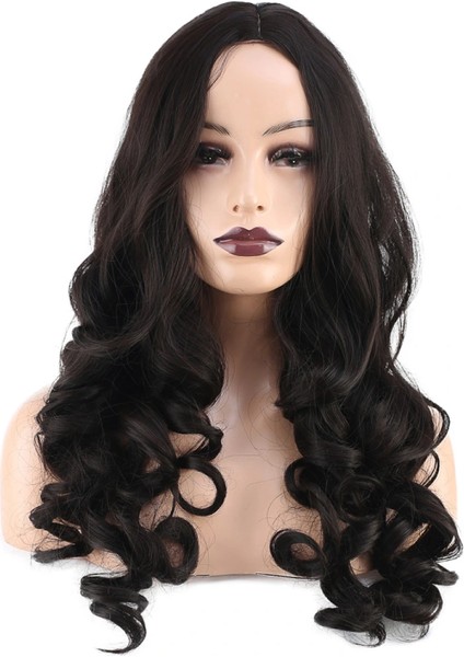 Dalgalı Perçemsiz Uzun Fiber Sentetik Peruk - Kestane fiyatları
