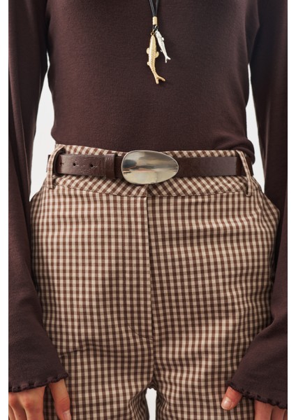 Oval Metal Tokalı Kemer Kahverengi