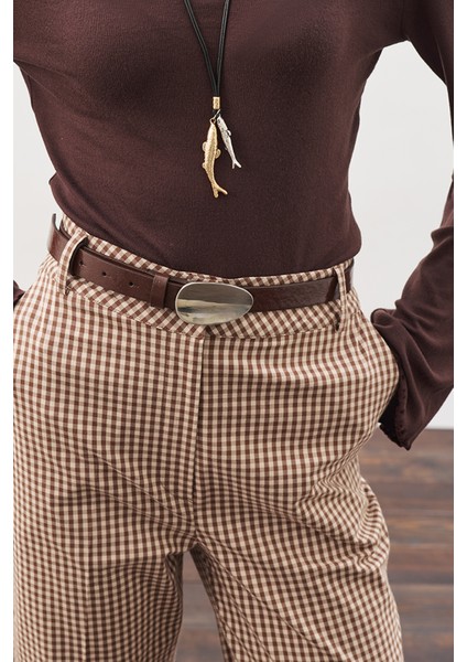 Oval Metal Tokalı Kemer Kahverengi fiyatları