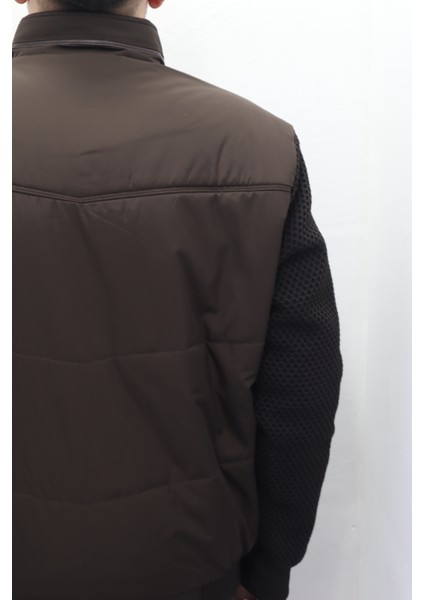 Fistan Store Erkek Hakim Yaka Spor Kesim Normal Kalıp Kolları Çelik Örgü Kışlık Mont