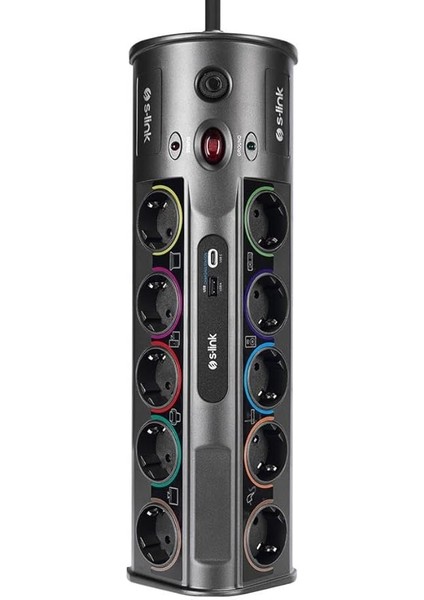 SP10AF 3m 1860 Joule 1.5mm 1 USB 1 Typec 2.1A/5V 16A 250V 3680W 10LU Akım Korumalı Priz