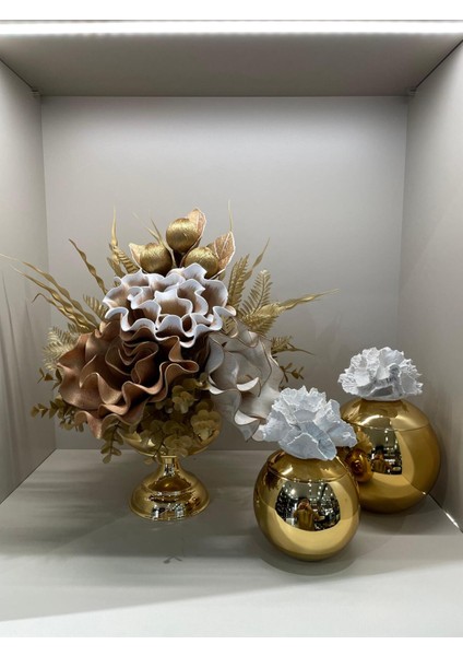 Yapay Çiçekli 3 Parça Set Gold No:3