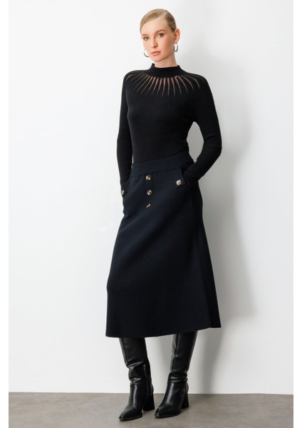 Kadın Düğmeli Triko Etek 65207 Siyah fiyatları