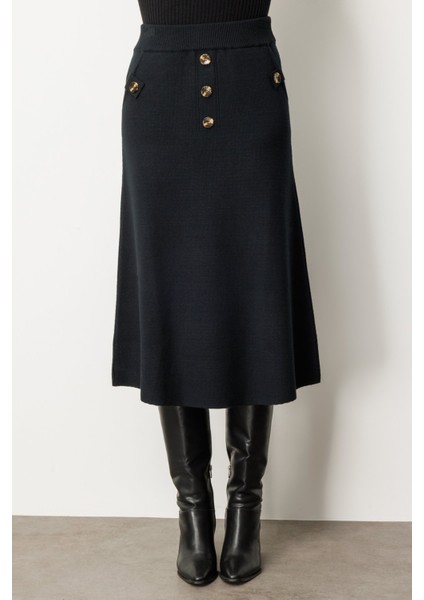 Kadın Düğmeli Triko Etek 65207 Siyah modelleri