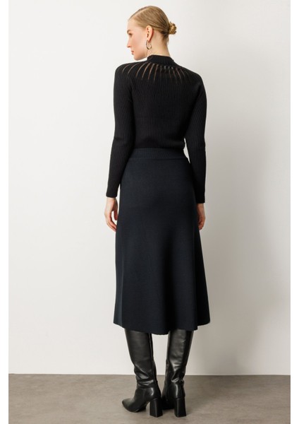 Kadın Düğmeli Triko Etek 65207 Siyah fırsatları