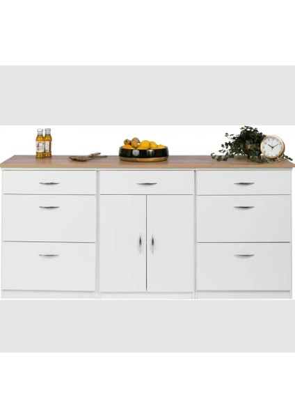 Zei Mutfak Çekmeceli Alt Modül 180 cm Beyaz- Tezgah Dahil-Çok Amaçlı Dolap-Kahve Köşesi-Mat