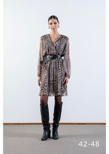 Deodato Kruvaze Yaka Kloş Kemerli Elbise Siyah indirimleri