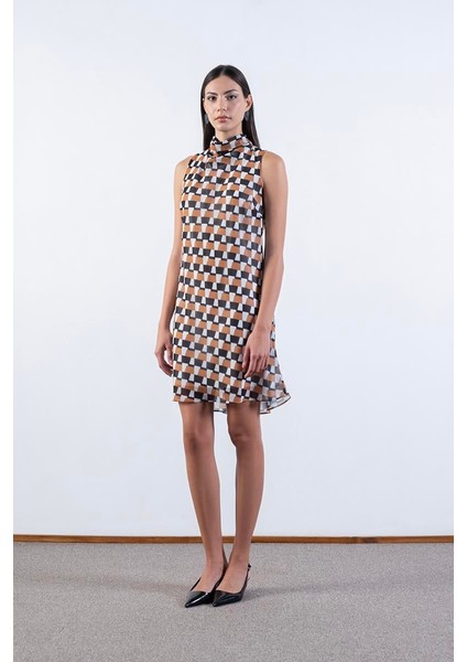 Fernandel Degaje Yaka Arkadab Bağlamalı Kolsuz Elbise Hardal