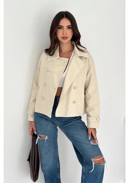 Düğme Detaylı Yağmur Gabardin Ceket Ekru fiyatları