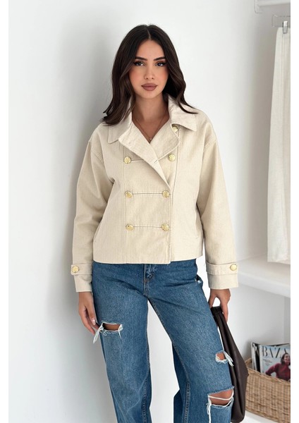 Düğme Detaylı Yağmur Gabardin Ceket Ekru modelleri